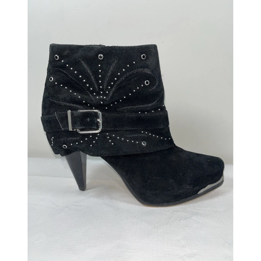 Miranda Lambert Women 10M Larissa Black Suede Heeled Bootie Boots Y2K Boho Biker